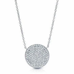 large pave circle necklace - 15mm diameter with diamonds in white gold