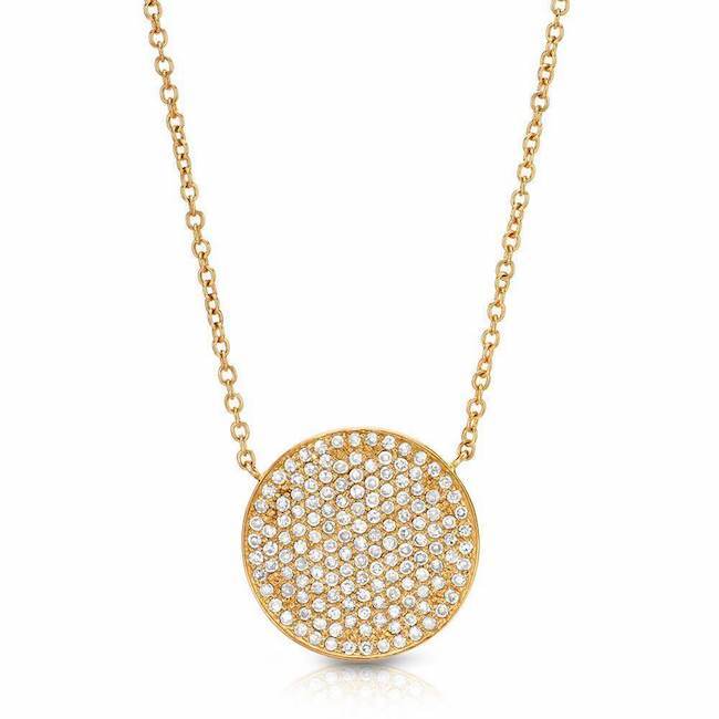 large pave circle necklace - 15mm diameter with diamonds in yellow gold