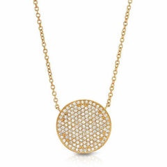 large pave circle necklace - 15mm diameter with diamonds in yellow gold