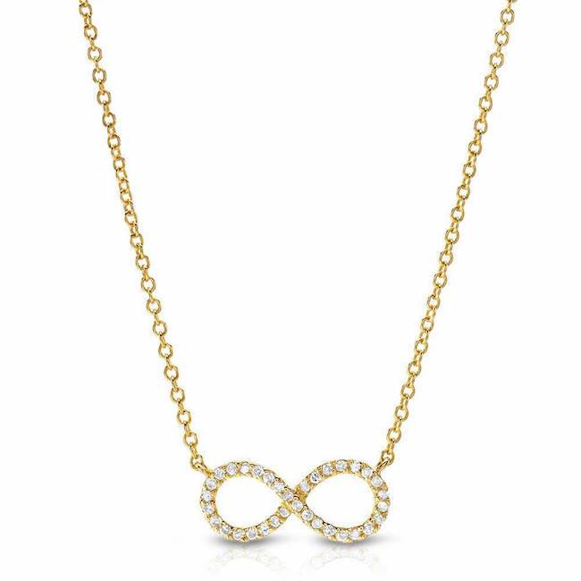 mini infinity necklace with diamonds in yellow gold