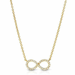 mini infinity necklace with diamonds in yellow gold