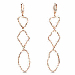 organic shape triple drop earrings with diamonds in rose gold