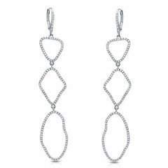 organic shape triple drop earrings with diamonds in white gold