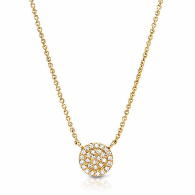 small pave disc necklace in yellow gold