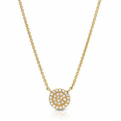 small pave disc necklace in yellow gold