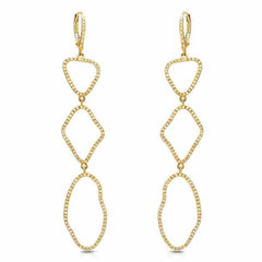 organic shape triple drop earrings with diamonds in yellow gold