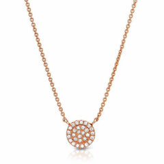 small pave disc necklace in rose gold