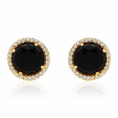 Rosie 7.0mm Black Onyx & Diamond Post Earrings in Yellow Gold