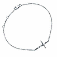 sideways cross bracelet in white gold and black rhodium with diamonds