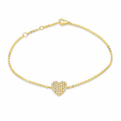 pave heart bracelet in yellow gold