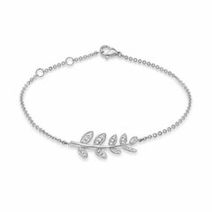 Leaf bracelet with diamonds in white gold