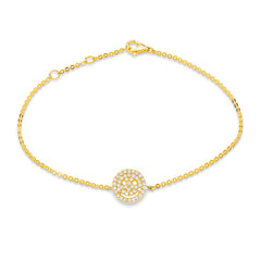 smiley face pave bracelet with diamonds in 14k yellow gold