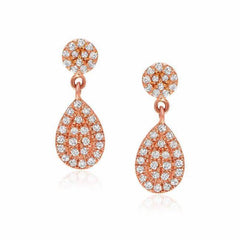 small disc and pear pave post earrings in rose gold