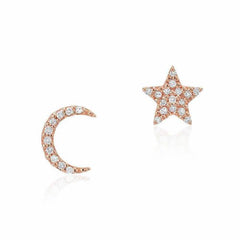 crescent moon and star post earrings in rose gold