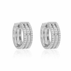 triple row diamond huggies in white gold