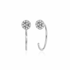 three quarter hoops with petite pave discs in white gold