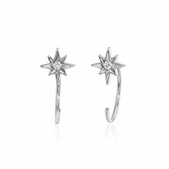 three quarter hoops with petite starbursts in white gold