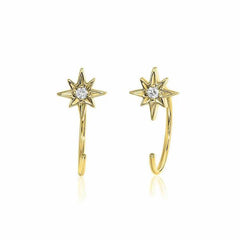 three quarter hoops with petite starbursts in yellow gold