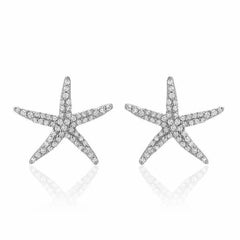 starfish post earrings in white gold with diamonds