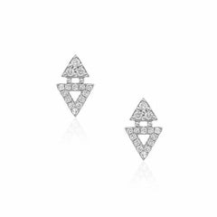 petite double triangle post earrings in white gold