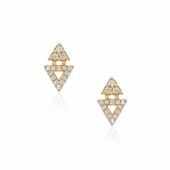 petite double triangle post earrings in yellow gold