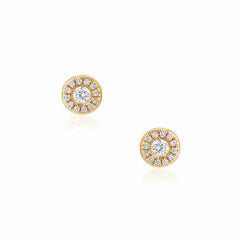 diamond halo post earrings in yellow gold