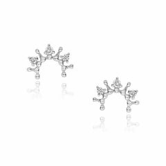 tiara semicircle post earrings in white gold with diamonds