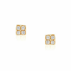 petite square pave post earrings in yellow gold