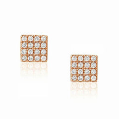square post earrings with diamonds in rose gold