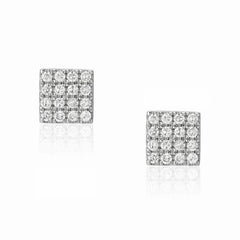 square post earrings with diamonds in white gold