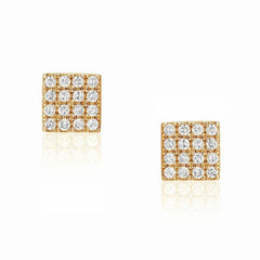 square post earrings with diamonds in yellow gold
