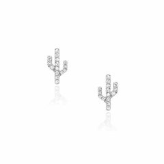 Cactus post earrings in white gold