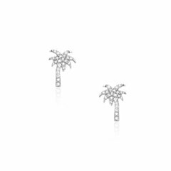 palm tree post earrings in white gold
