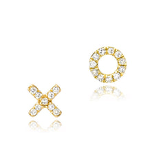 petite XO post earrings in yellow gold with diamonds