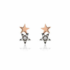 double star post earrings with diamonds and black rhodium