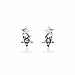 double star post earrings with diamonds and black rhodium