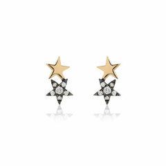 double star post earrings with diamonds and black rhodium