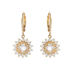 lumina rose cut double halo leverback earrings in yellow gold