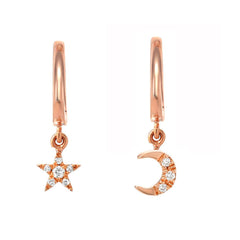 dangling diamond moon and star on petite gold huggies