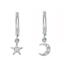 dangling diamond moon and star on petite gold huggies