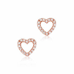 open heart post earrings with diamonds in rose gold