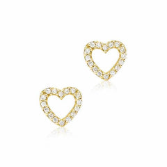 open heart post earrings with diamonds in yellow gold