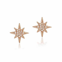 large starburst post earrings with diamonds in rose gold