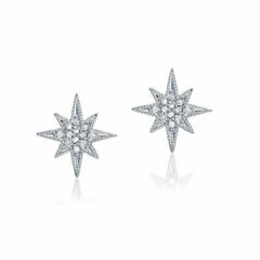 large starburst post earrings with diamonds in white gold