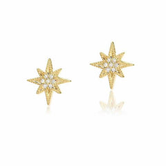 medium starburst post earrings with diamonds in yellow gold
