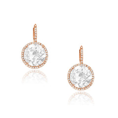 round white topaz earrings with diamond leverbacks