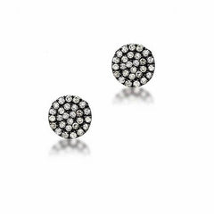 medium round pave post earrings with diamonds in black rhodium