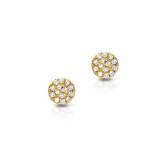 petite round pave post earrings with diamonds in yellow gold