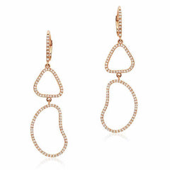 organic shape double drop earrings with diamonds in rose gold