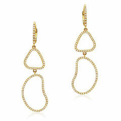 organic shape double drop earrings with diamonds in yellow gold
